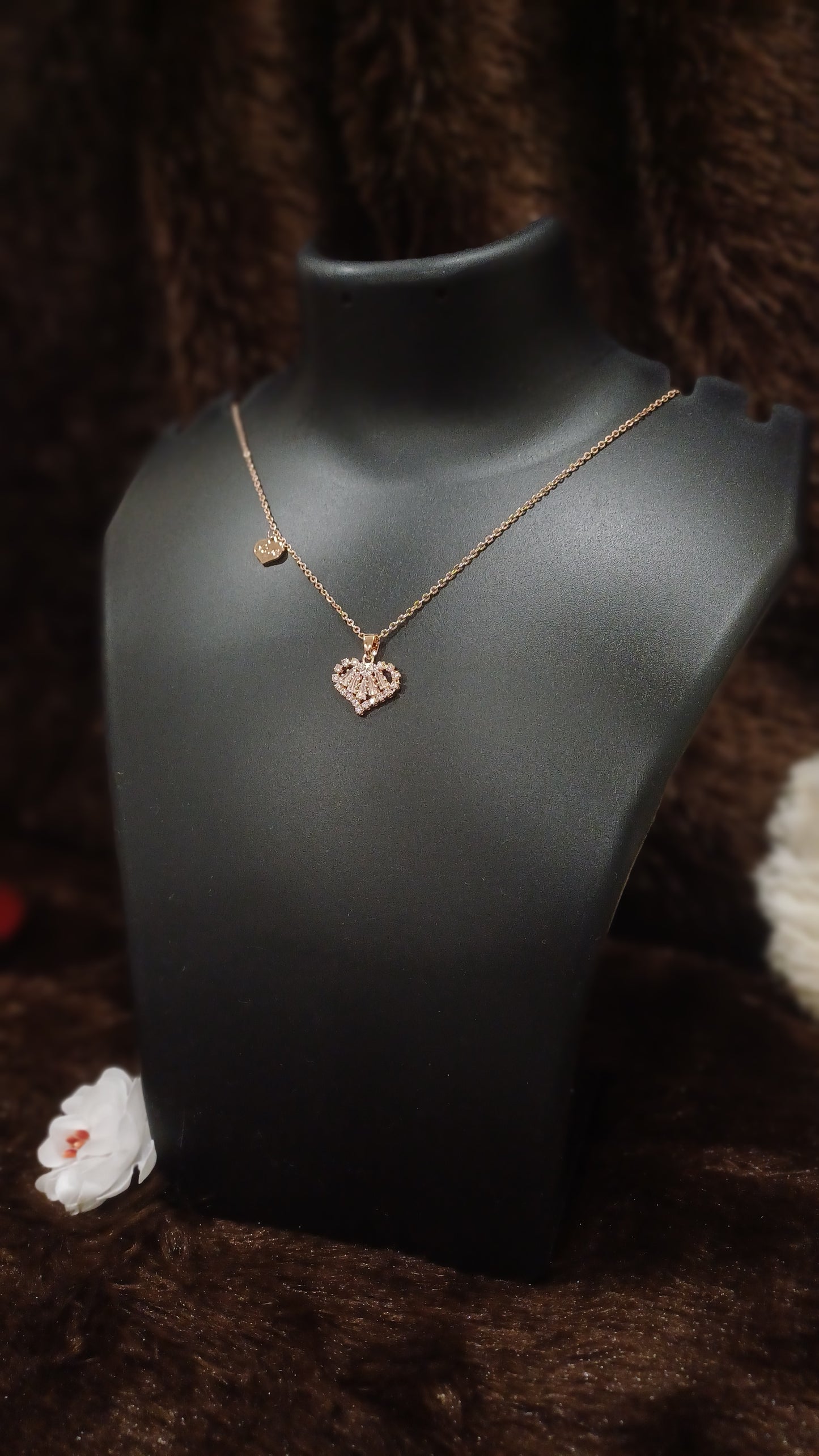 A.D heart pendant with heart chime and golden chain_ anti tarnish