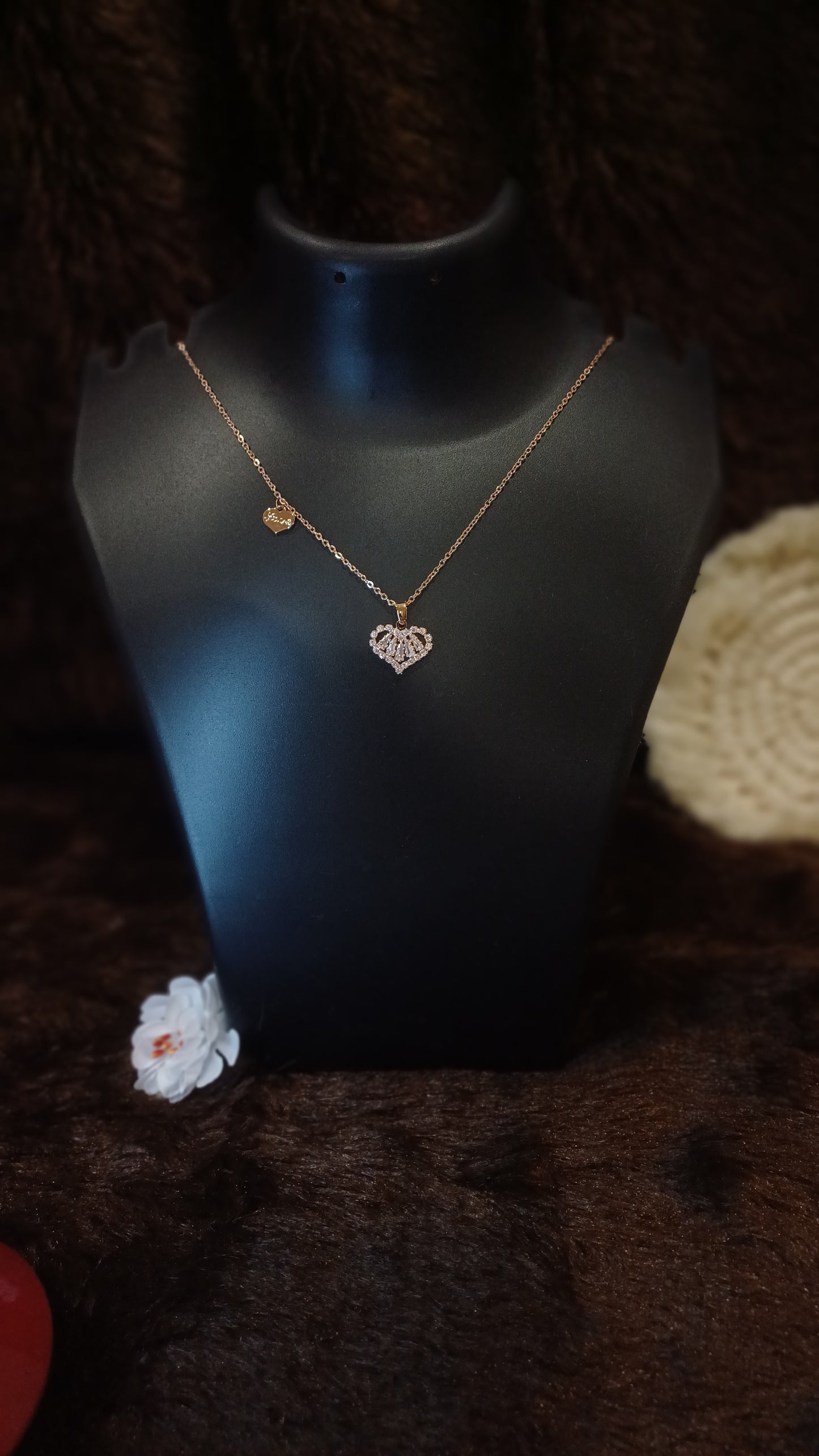 A.D heart pendant with heart chime and golden chain_ anti tarnish