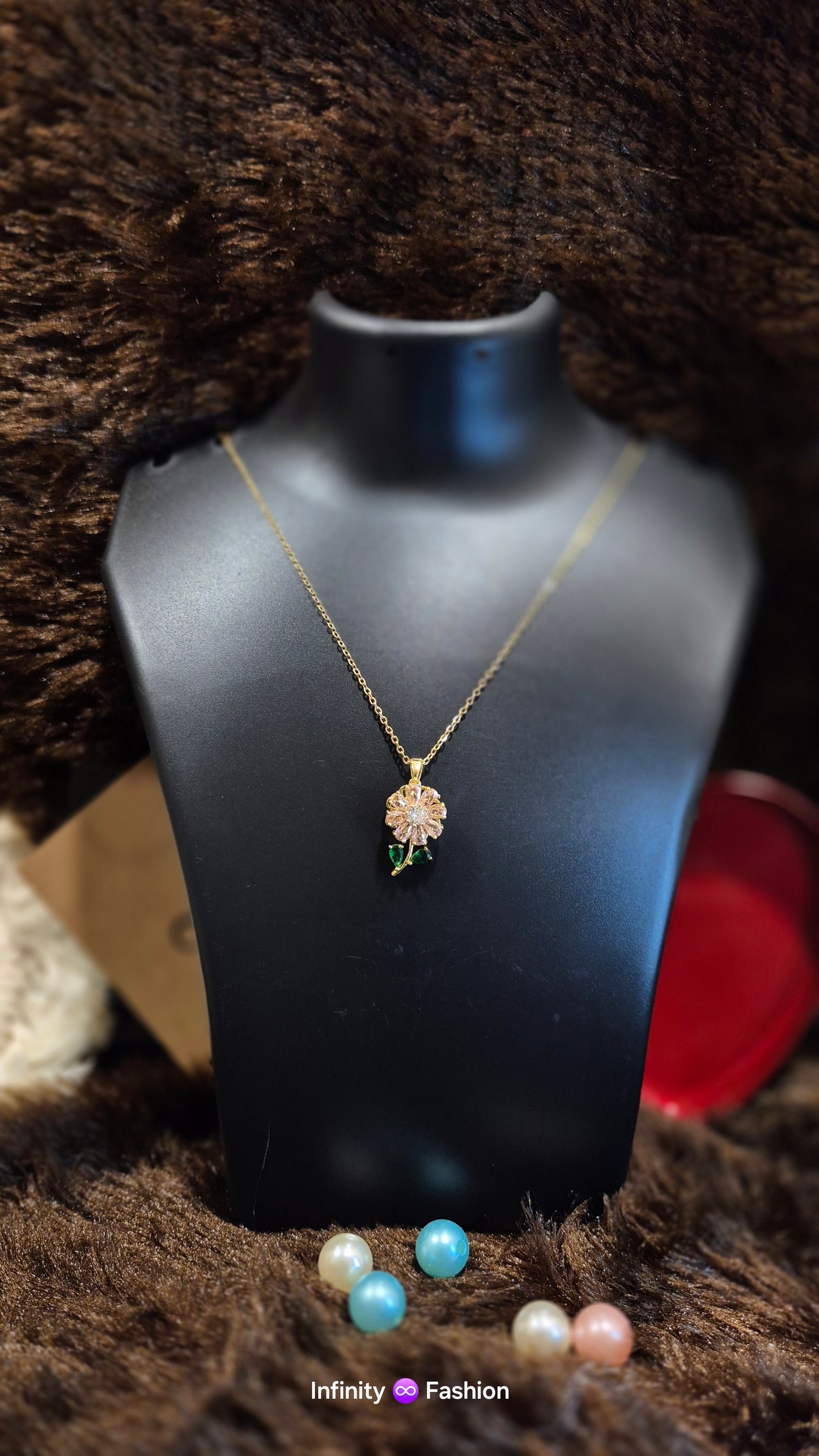 Peach flower pendant with chain_ anti tarnish _ daily wear