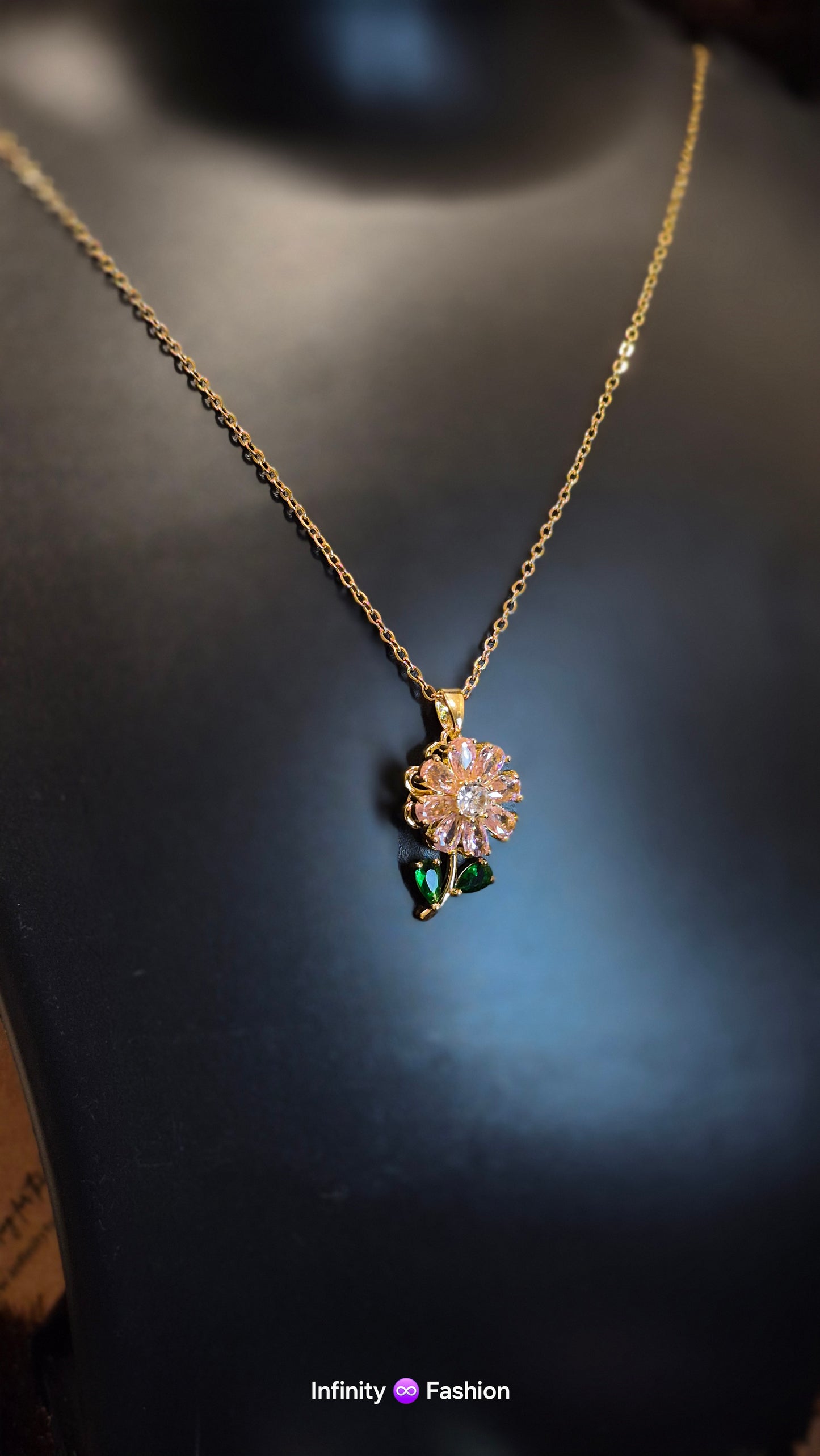 Peach flower pendant with chain_ anti tarnish _ daily wear