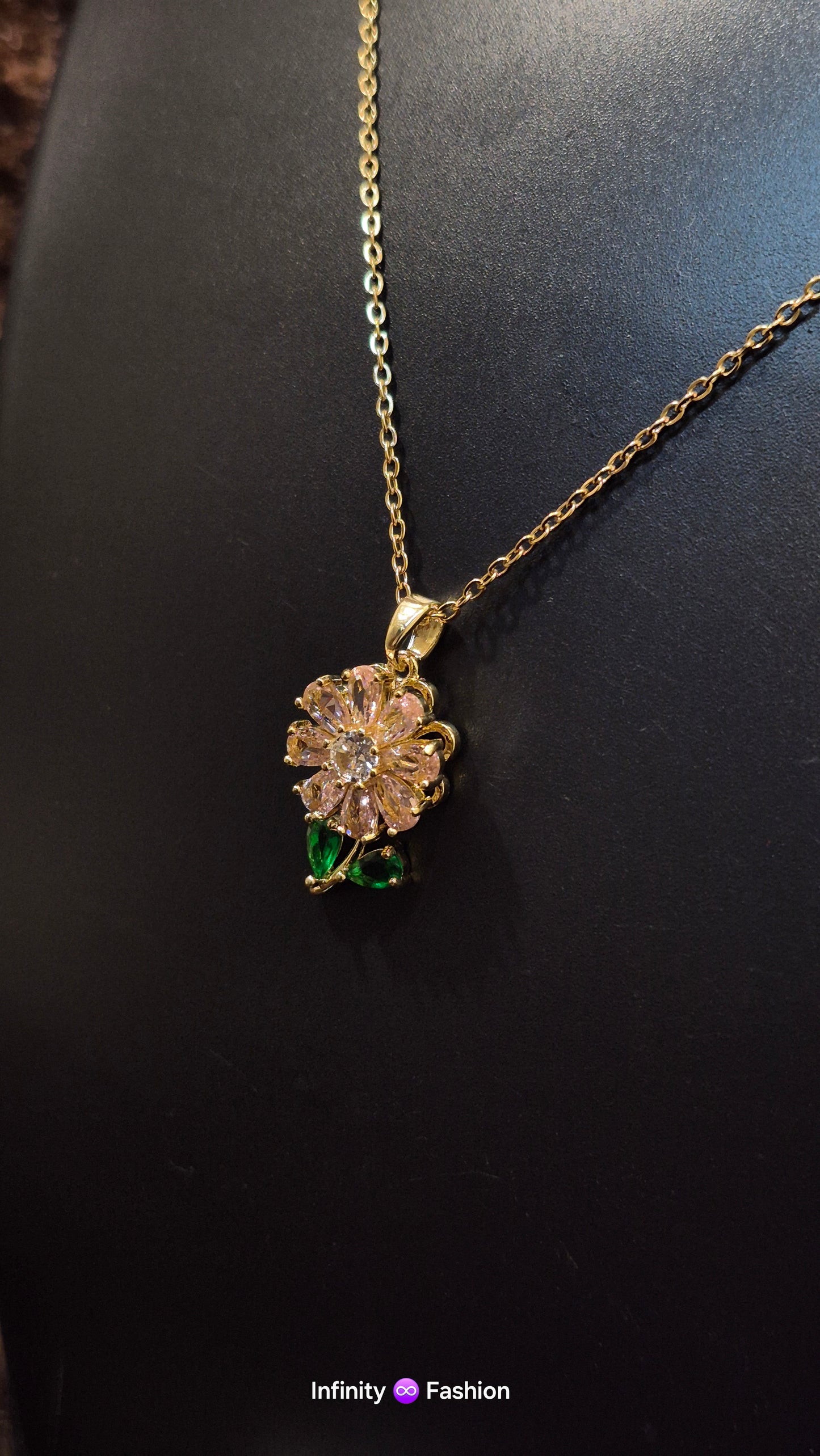 Peach flower pendant with chain_ anti tarnish _ daily wear