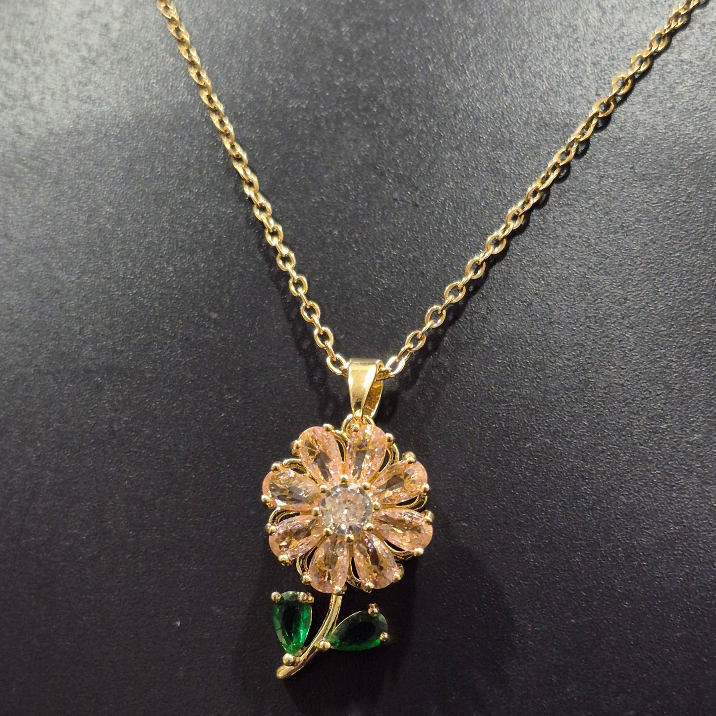 Peach flower pendant with chain_ anti tarnish _ daily wear