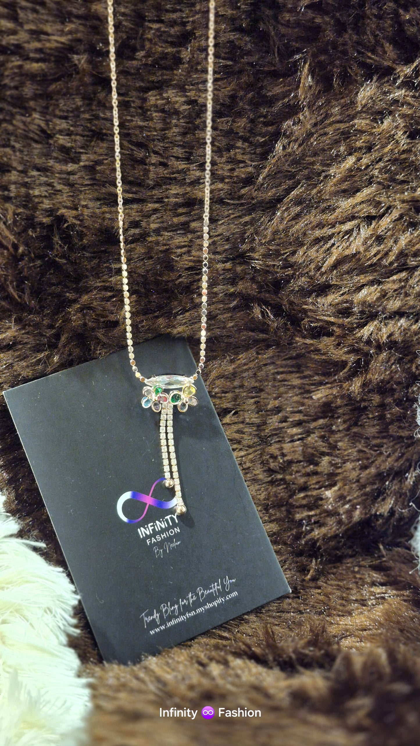 Multicolor twin flowers A.D studded chain_ statement necklace