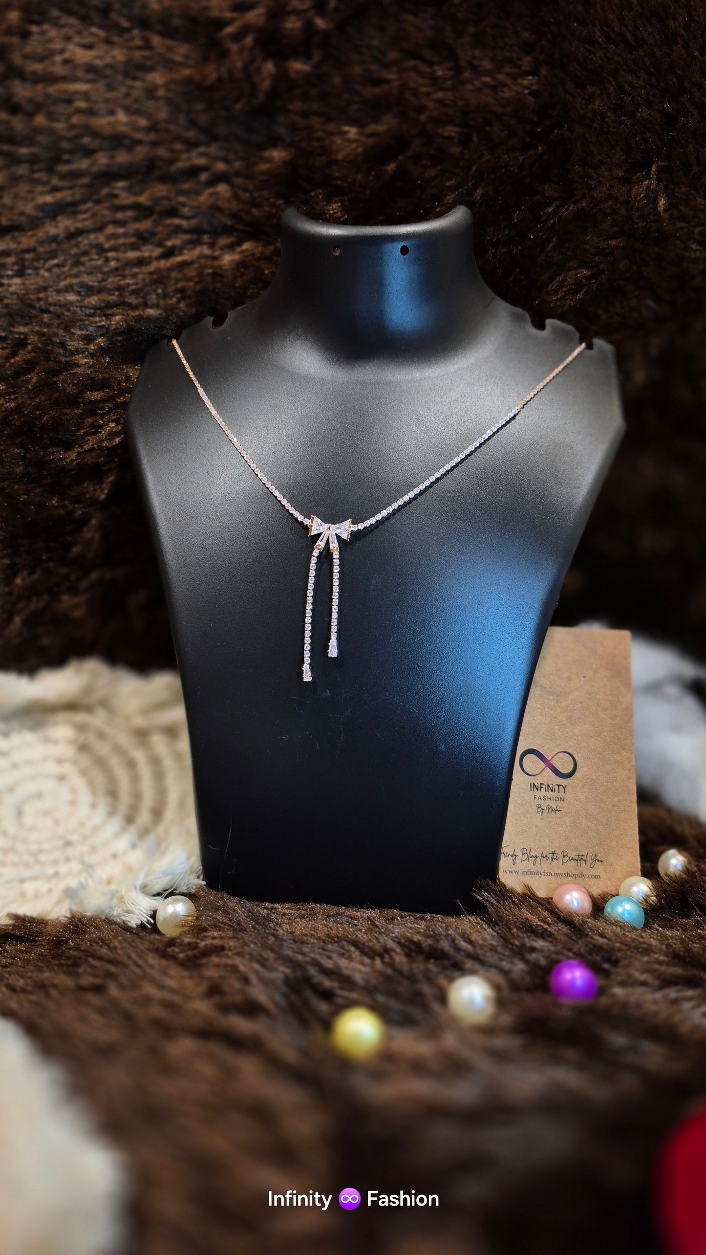Bow A.D studded chain_ anti tarnish _ statement necklace