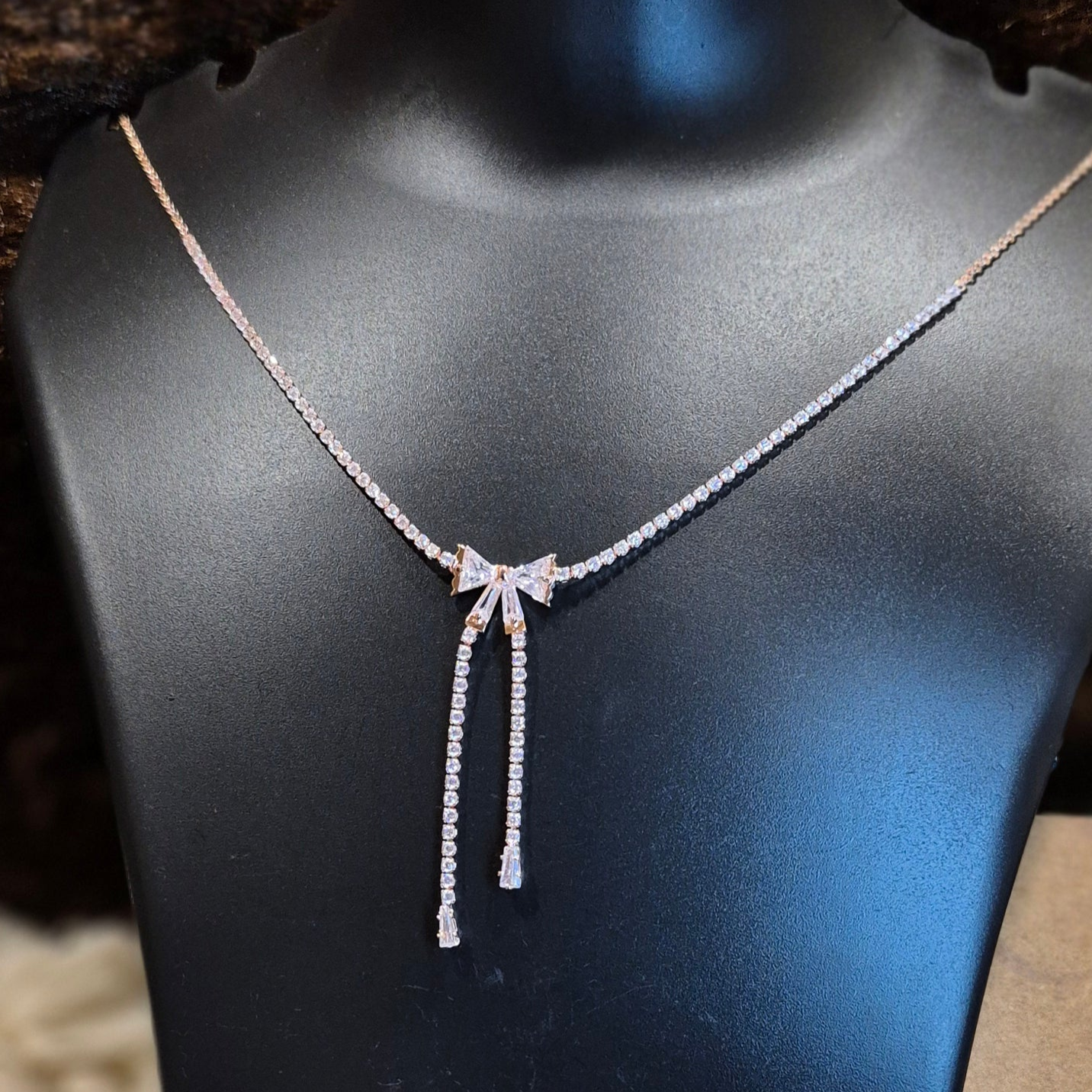 Bow A.D studded chain_ anti tarnish _ statement necklace