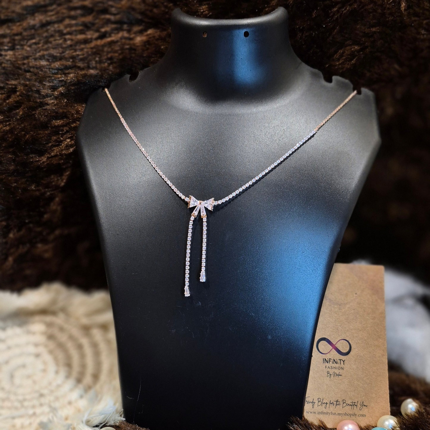 Bow A.D studded chain_ anti tarnish _ statement necklace