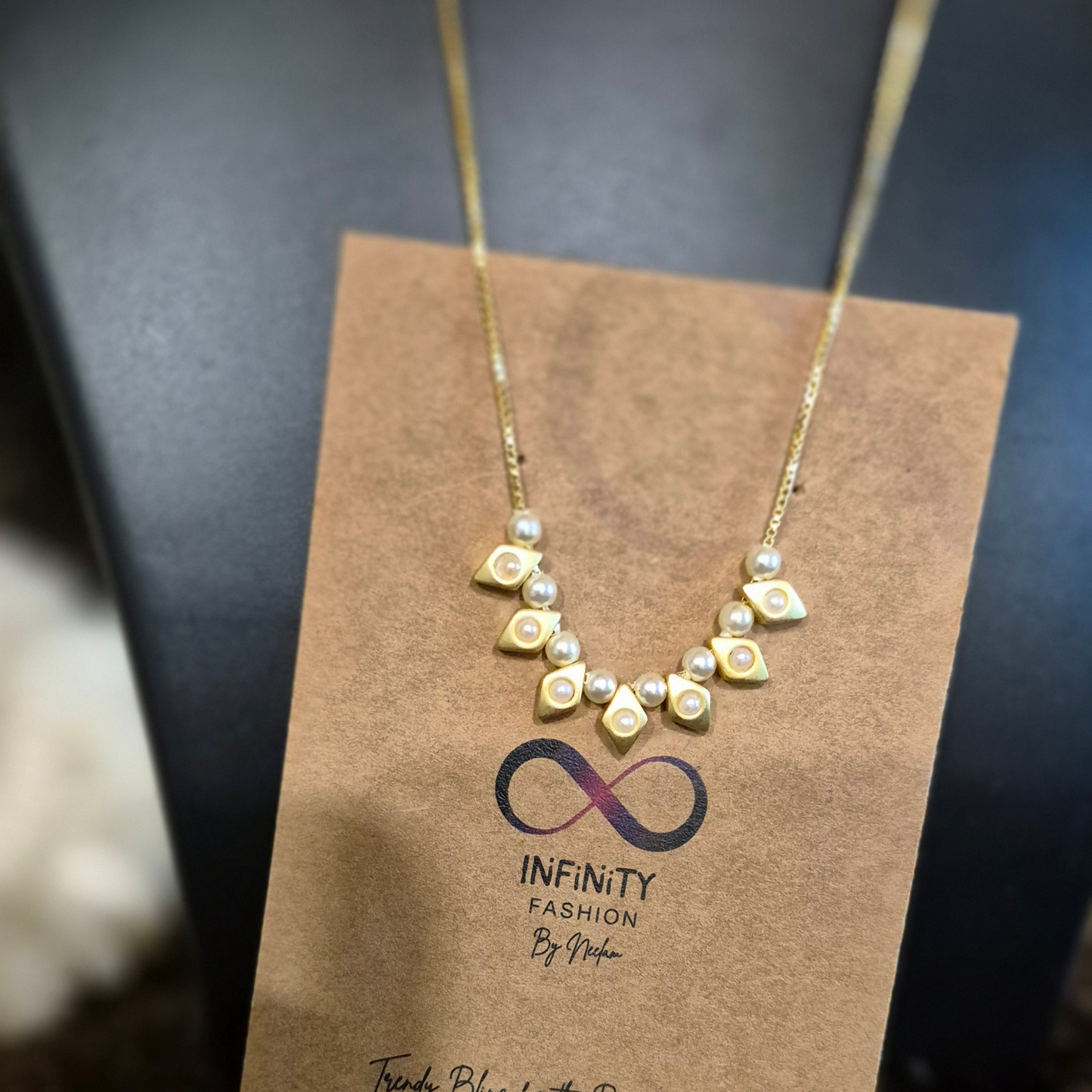 Golden chain with leafy hangings and pearls_ daily wear light weight