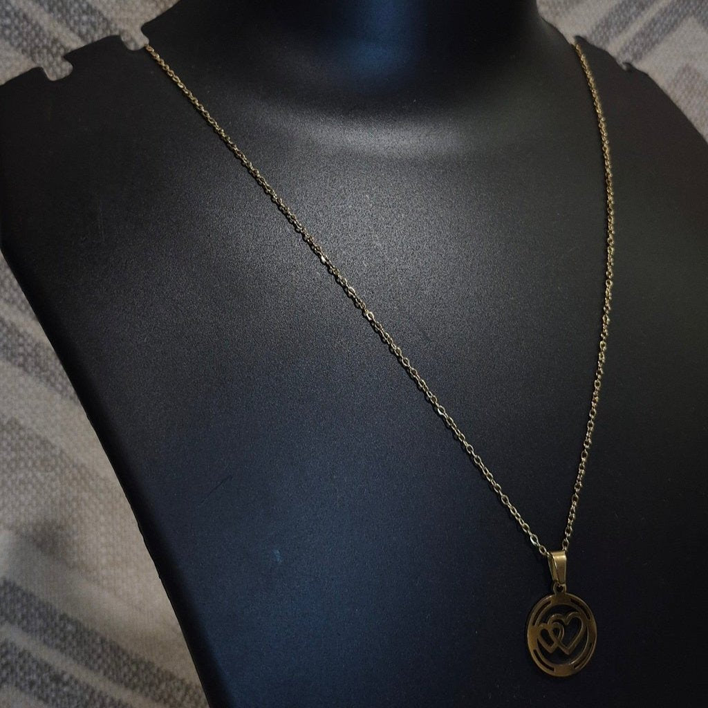 Golden hearts stylish chain pendant with matching ear tops tarnish free for Girls women others