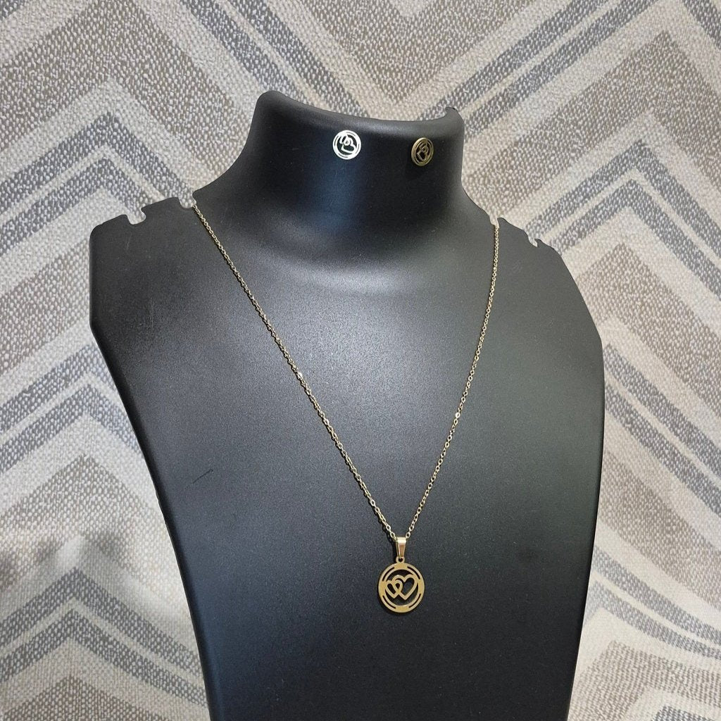 Golden hearts stylish chain pendant with matching ear tops tarnish free for Girls women others