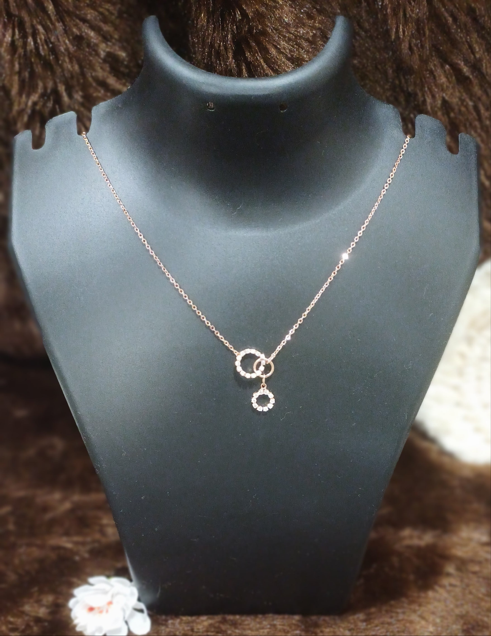Circles of A.D diamonds pendant with golden chain_ anti tarnish _ statement design