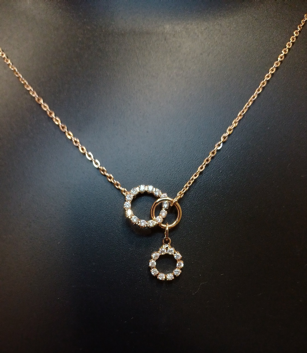 Circles of A.D diamonds pendant with golden chain_ anti tarnish _ statement design