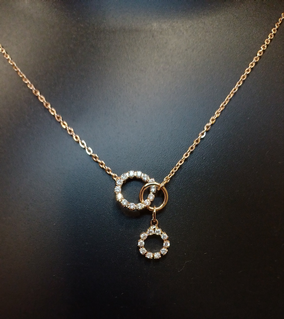 Circles of A.D diamonds pendant with golden chain_ anti tarnish _ statement design