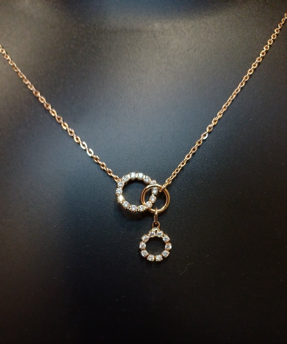 Circles of A.D diamonds pendant with golden chain_ anti tarnish _ statement design