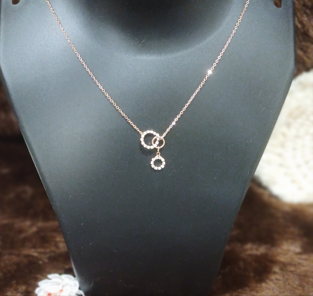 Circles of A.D diamonds pendant with golden chain_ anti tarnish _ statement design