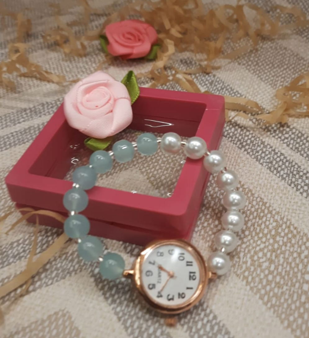 Luxury Beads Infinity Bracelet -Sky Blue