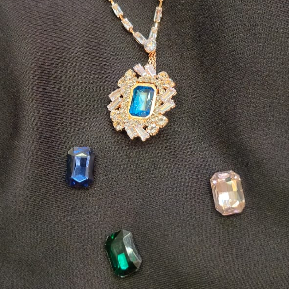 Must have Diamond necklace with four colored replaceable center stones