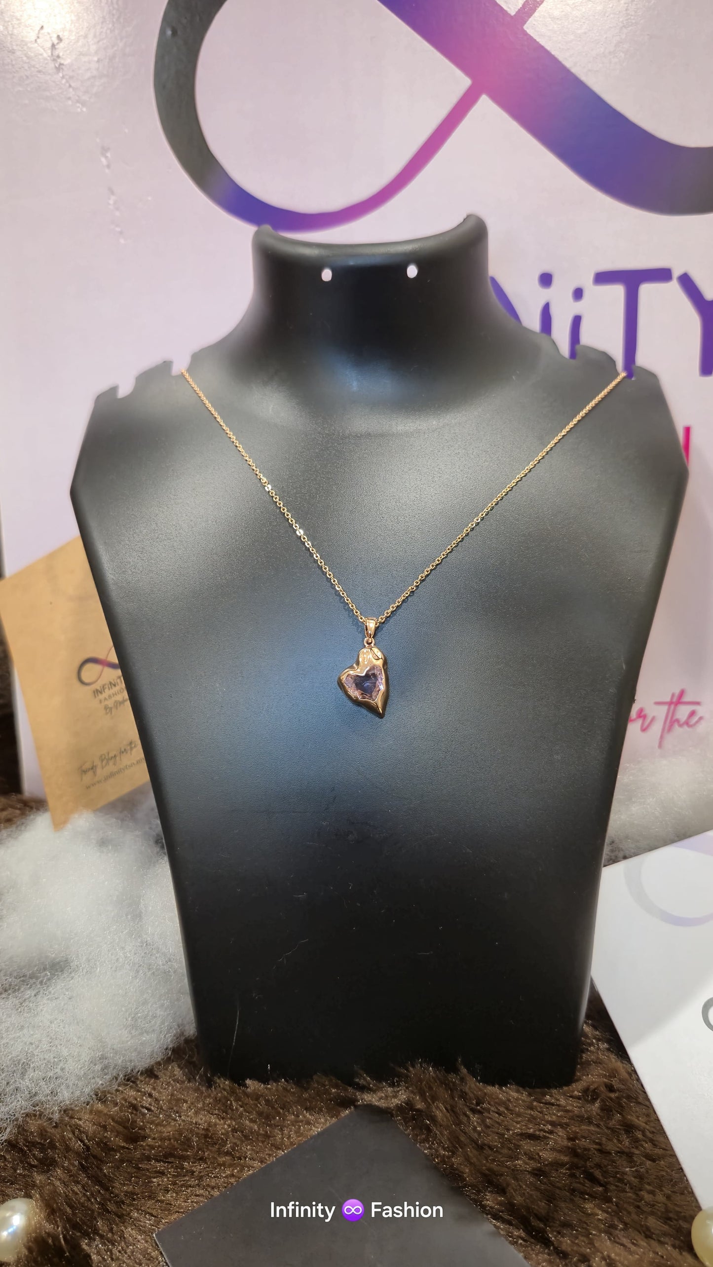 Lavender heart stone pendant and chain