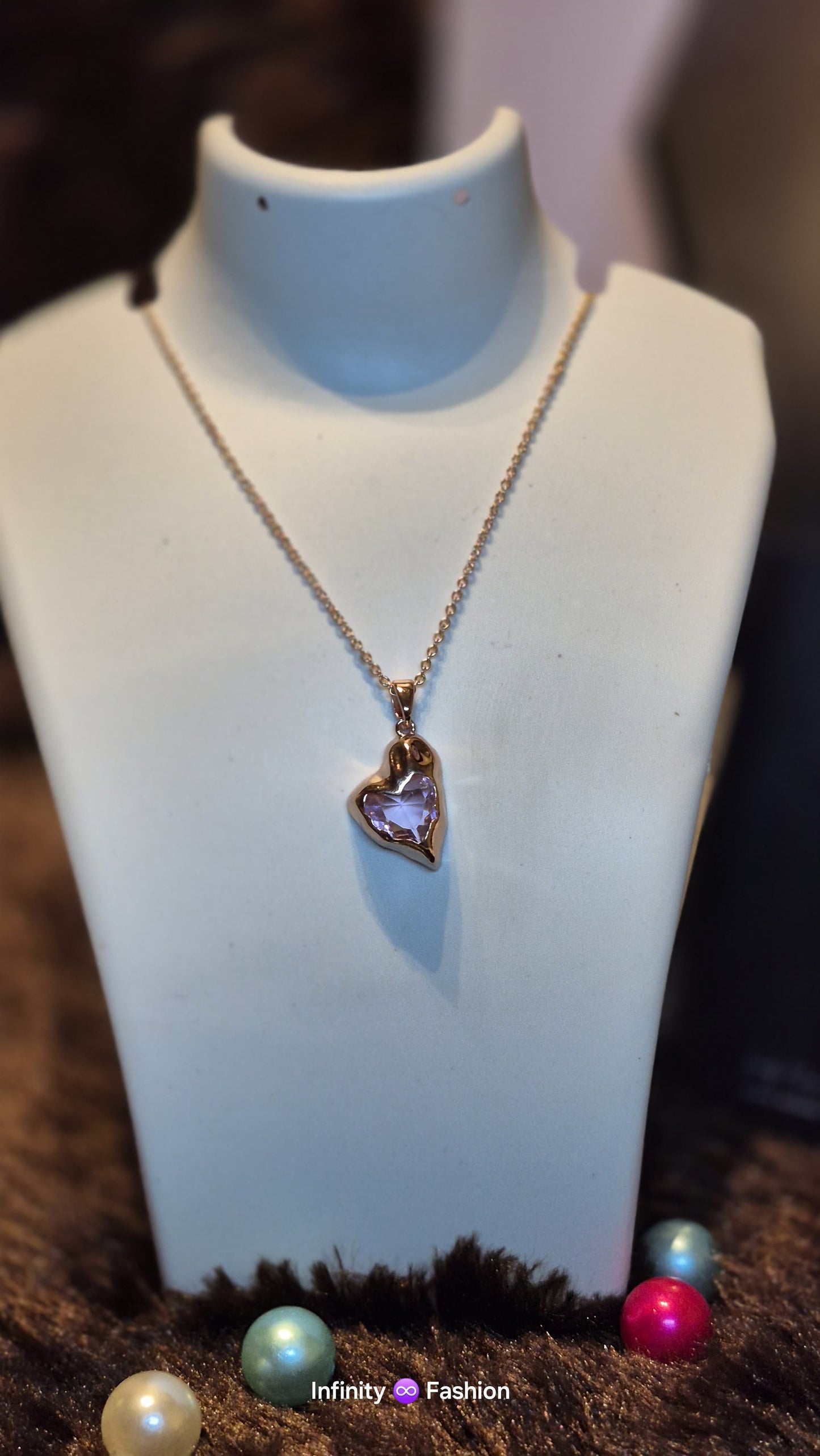 Lavender heart stone pendant and chain
