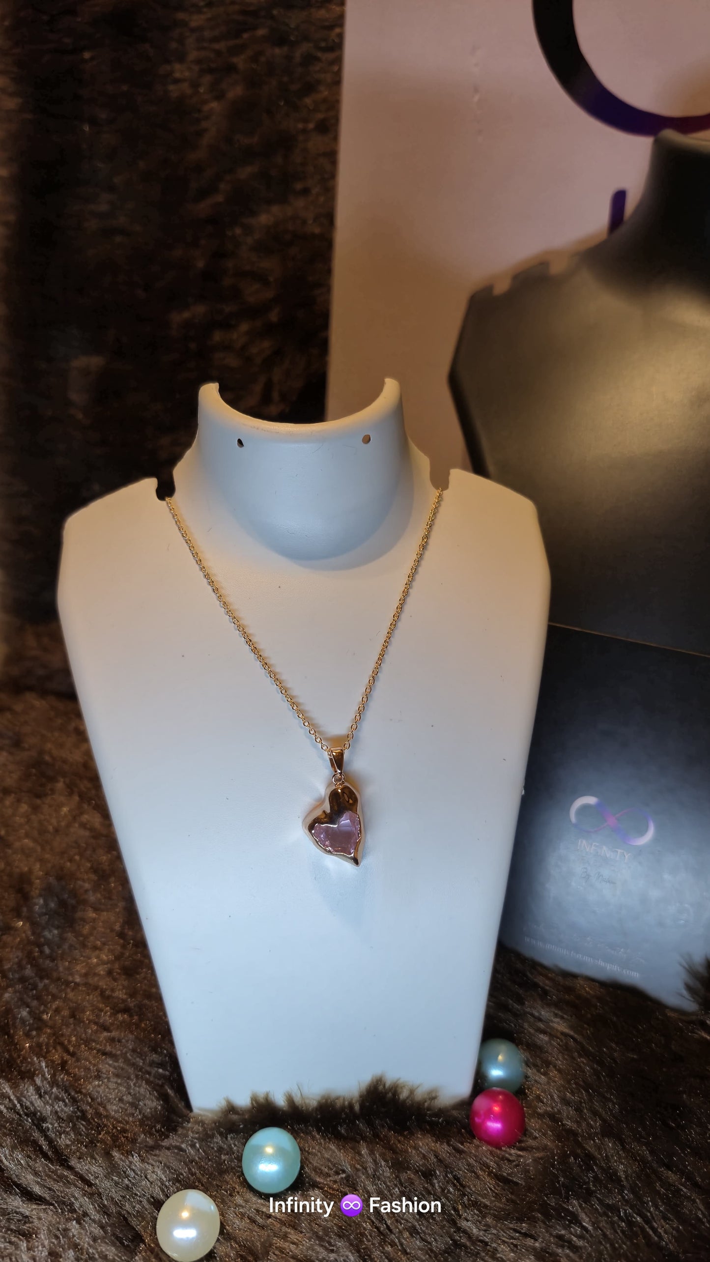 Lavender heart stone pendant and chain