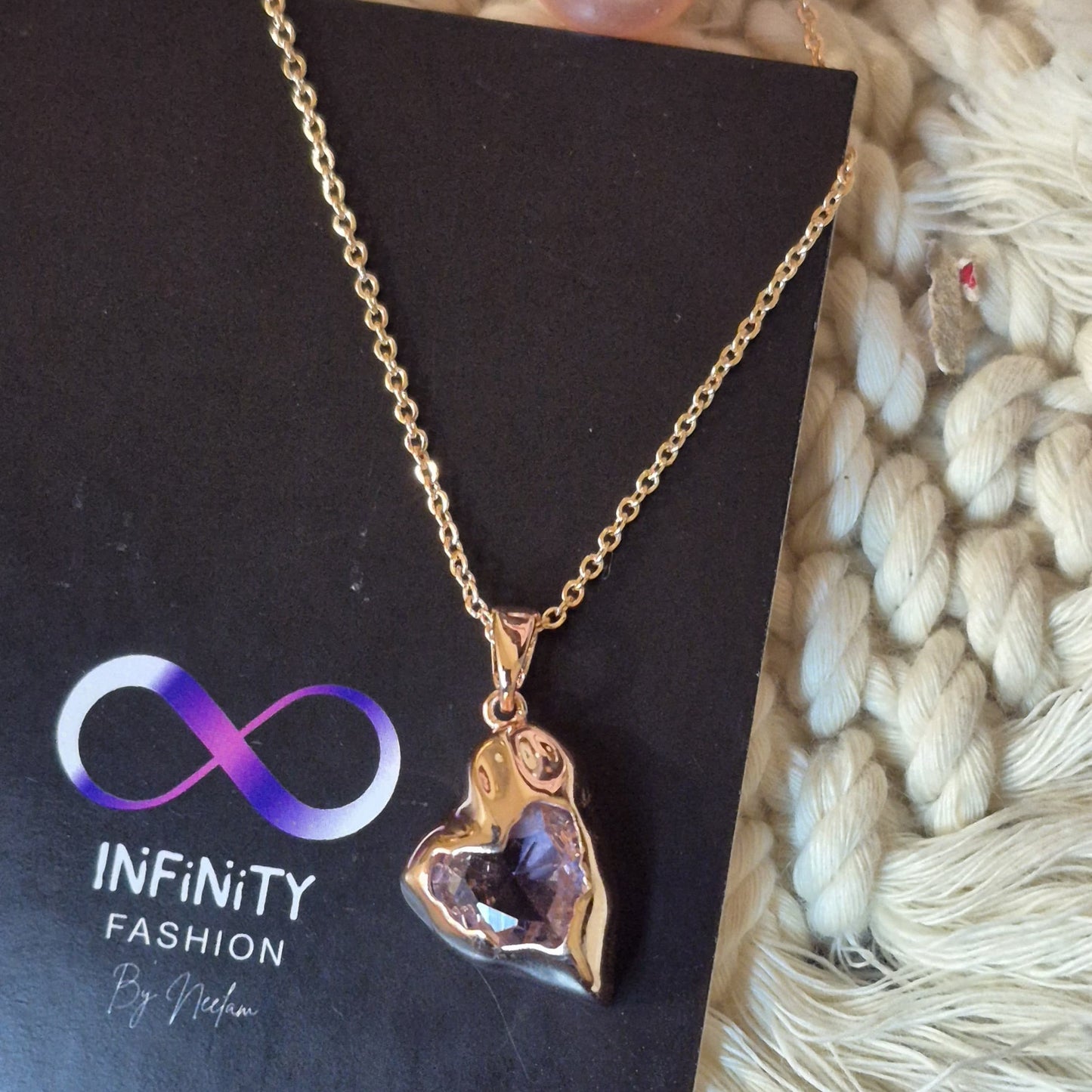 Lavender heart stone pendant and chain