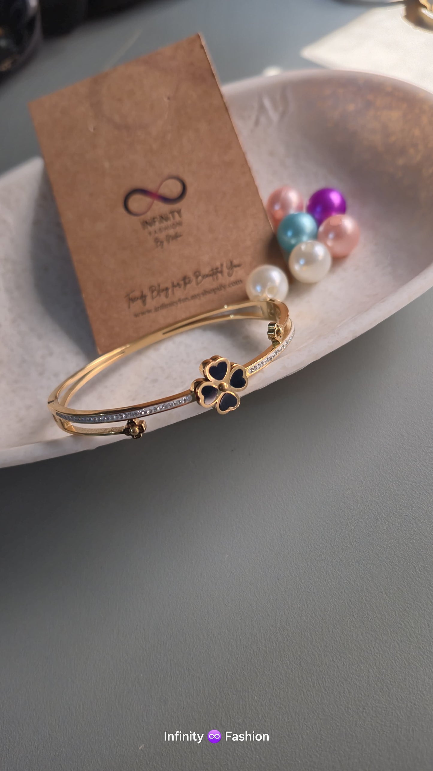 Golden A.D wrist band black flower_ anti tarnish daily wear high quality kada