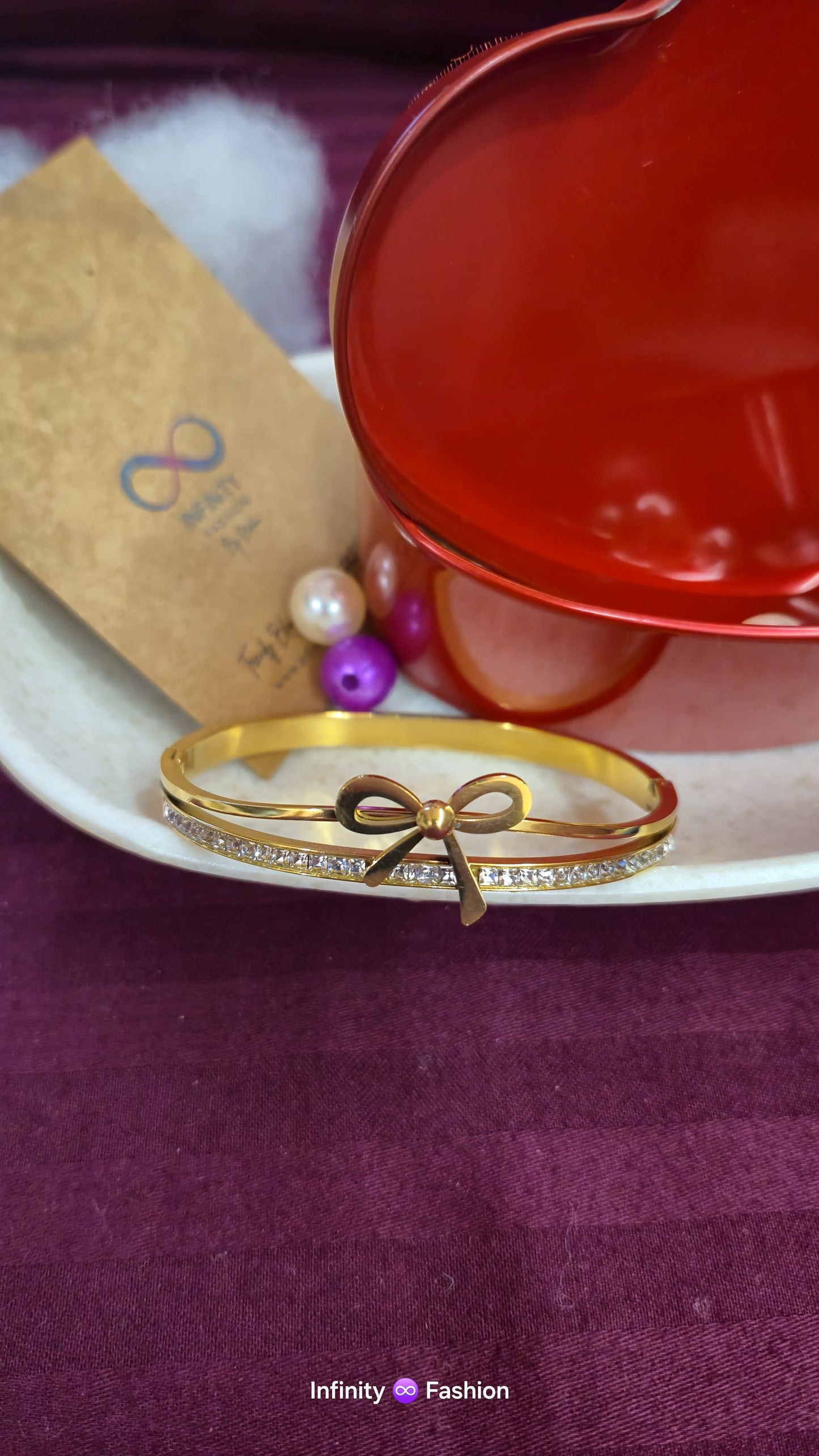 Bow and diamond A.D golden kada _ Anti tarnish _style statement_daily wear