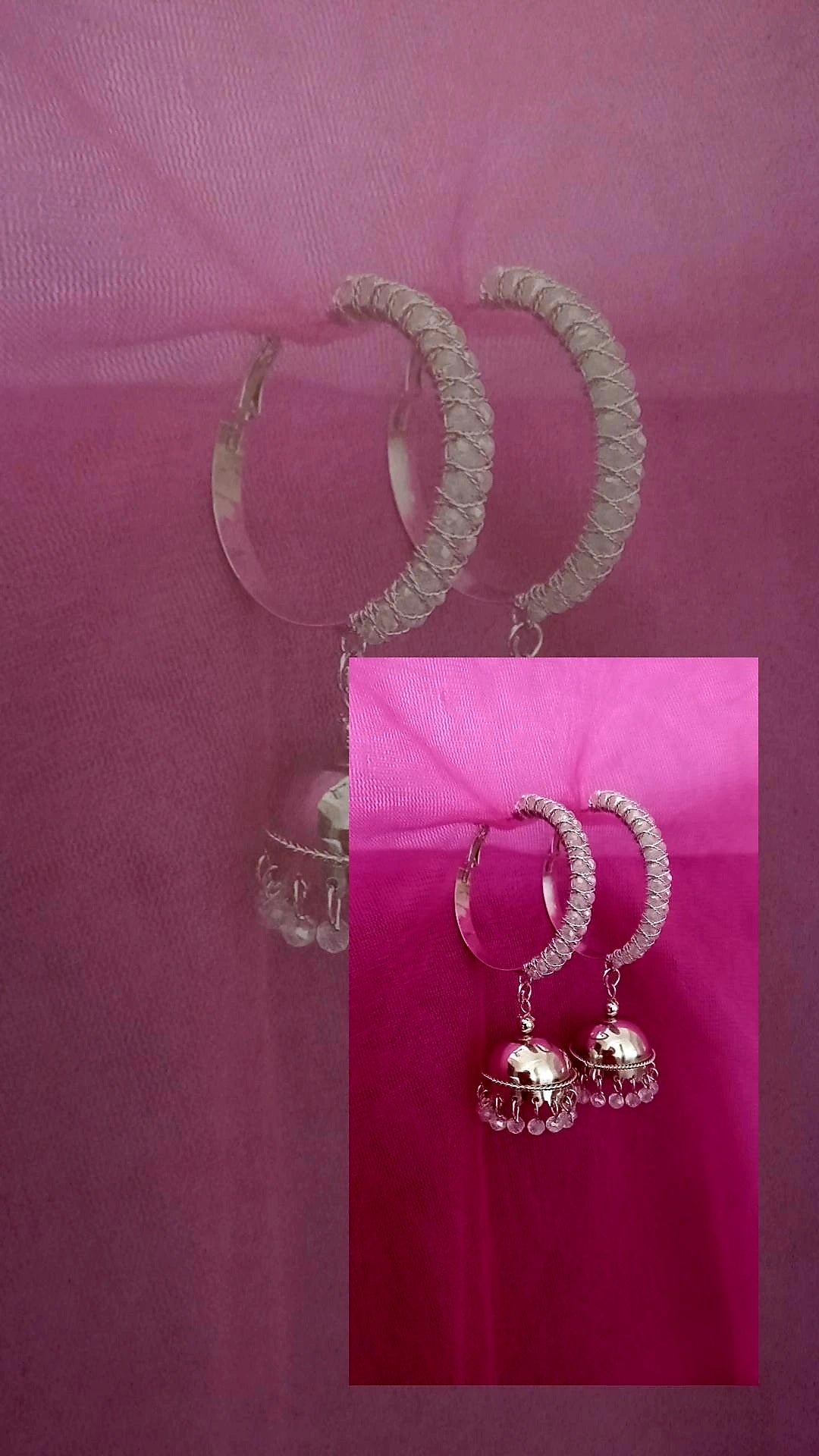 True crystal white earrings with jhummar