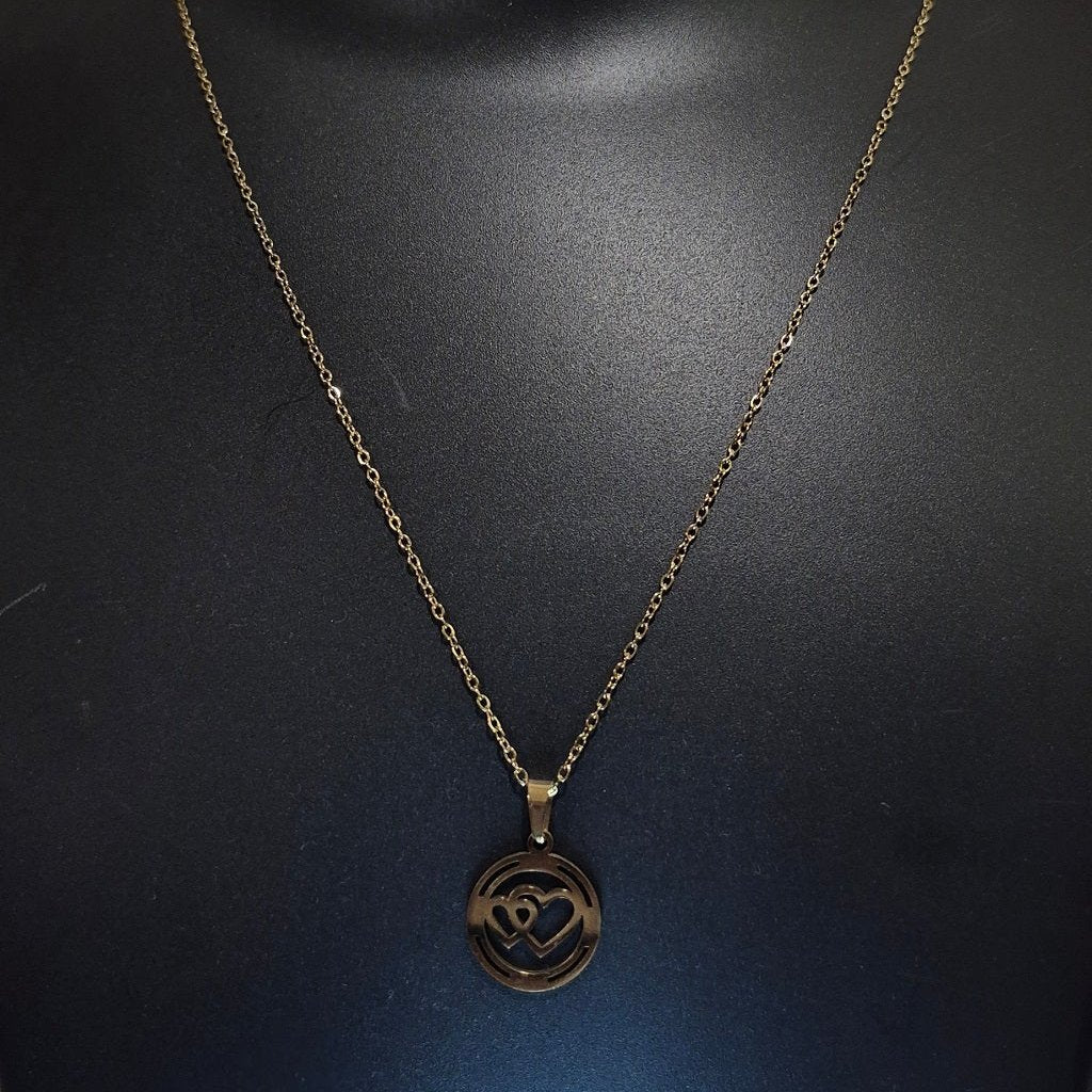 Golden hearts stylish chain pendant with matching ear tops tarnish free for Girls women others