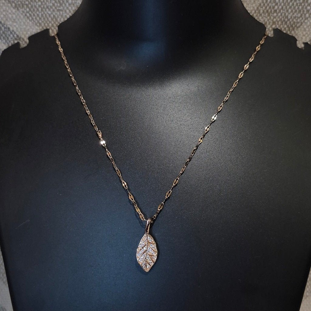 Neck chain with A.D leaf pendant just for her_Anti tarnish