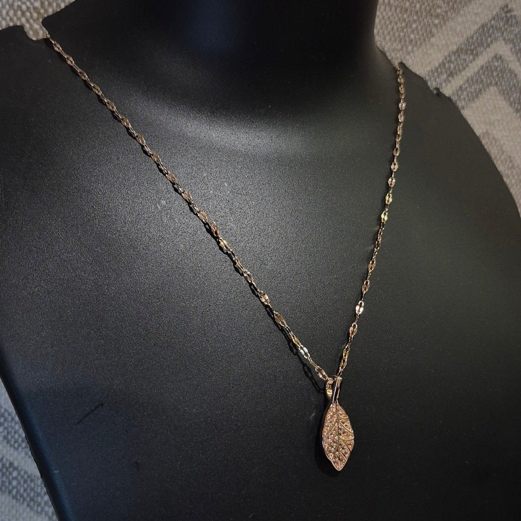 Neck chain with A.D leaf pendant just for her_Anti tarnish