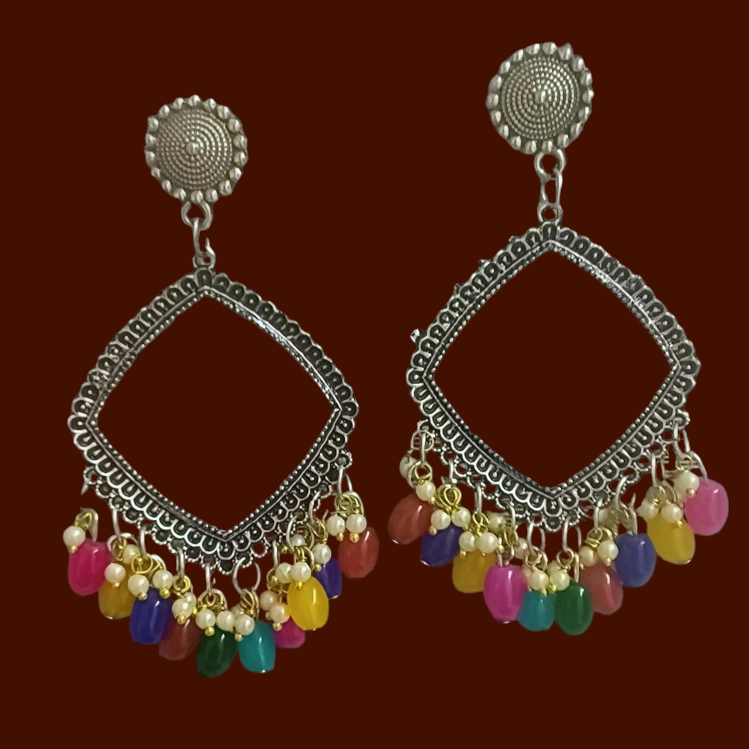 Long halo jhumkas with beads