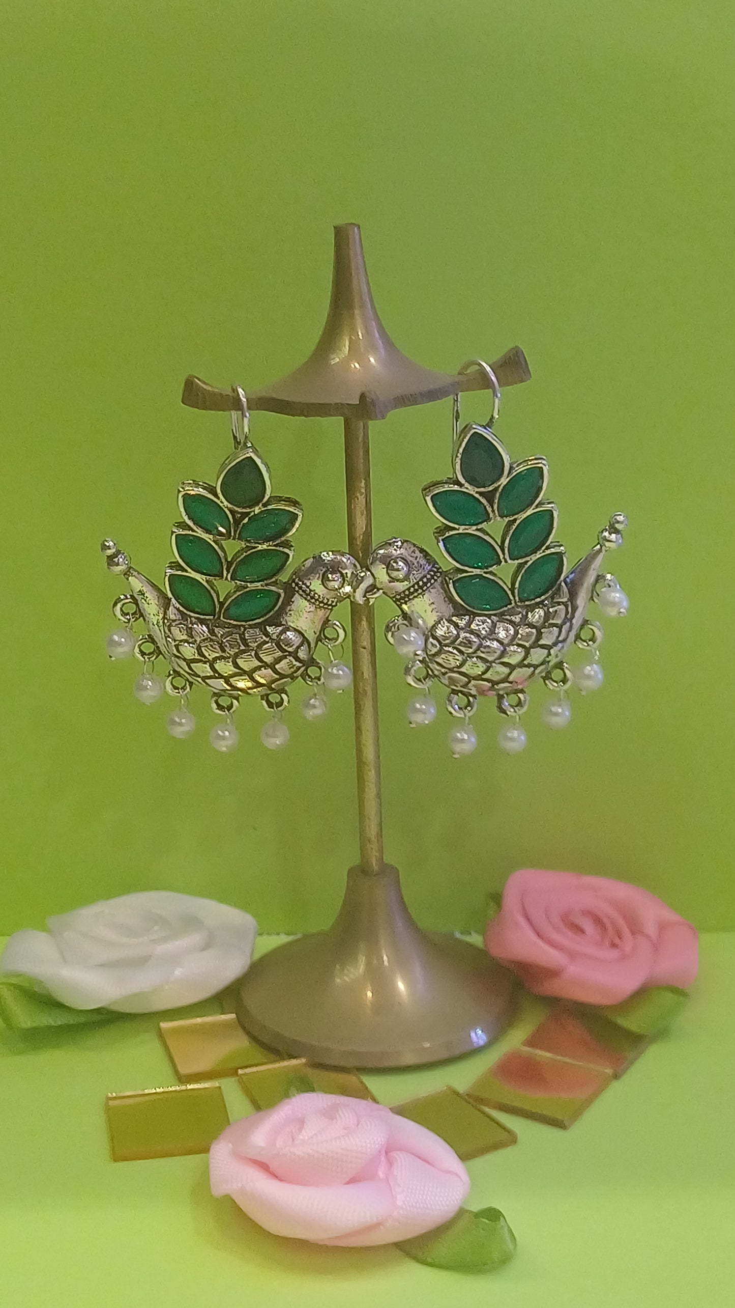 Sturdy Birdy Ear Hangings - Stunning Green