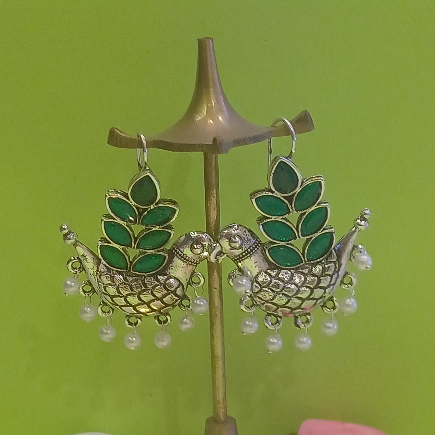 Sturdy Birdy Ear Hangings - Stunning Green
