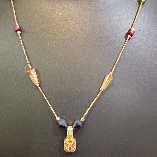 Necklace chain multicolor beads with diamond pendant
