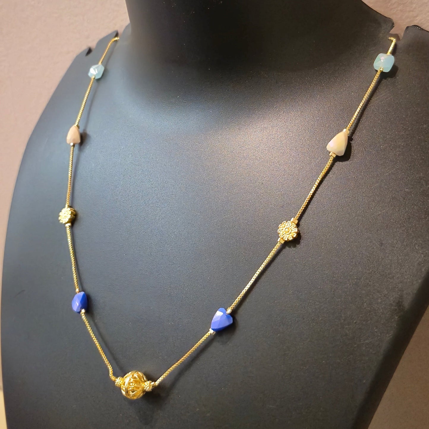 Necklace chain multicolor beads with gold embelished