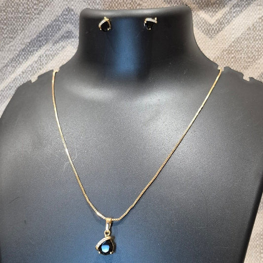 Royal black necklace with bold pendant and ear tops for Girls and women