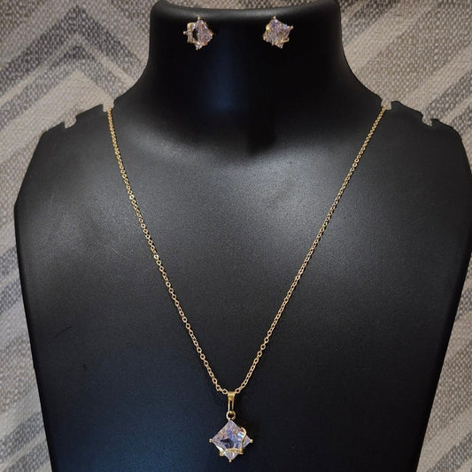Single chain solitaire pendant with matching ear tops for Girls women others