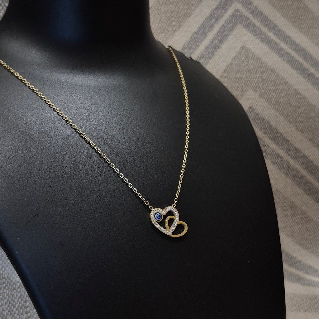 Diamond Heart evil eye pendant and chain