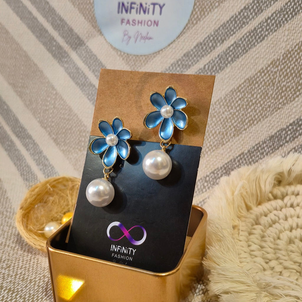 Blue Bloom Pearl Ear Hangings