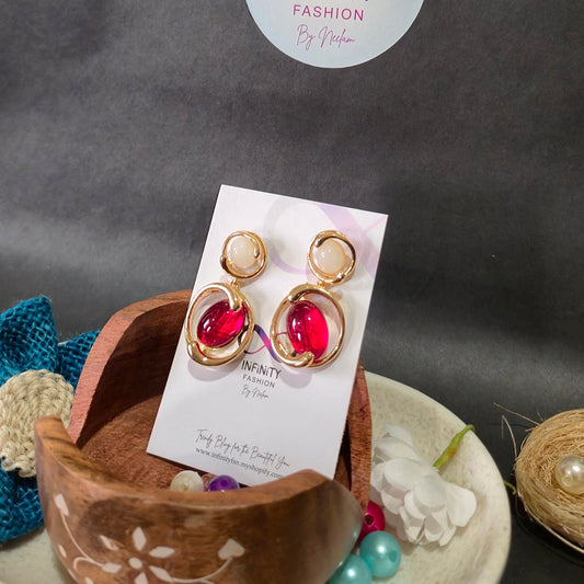 Ruby Red Pearl Ear Hangings - Earrings