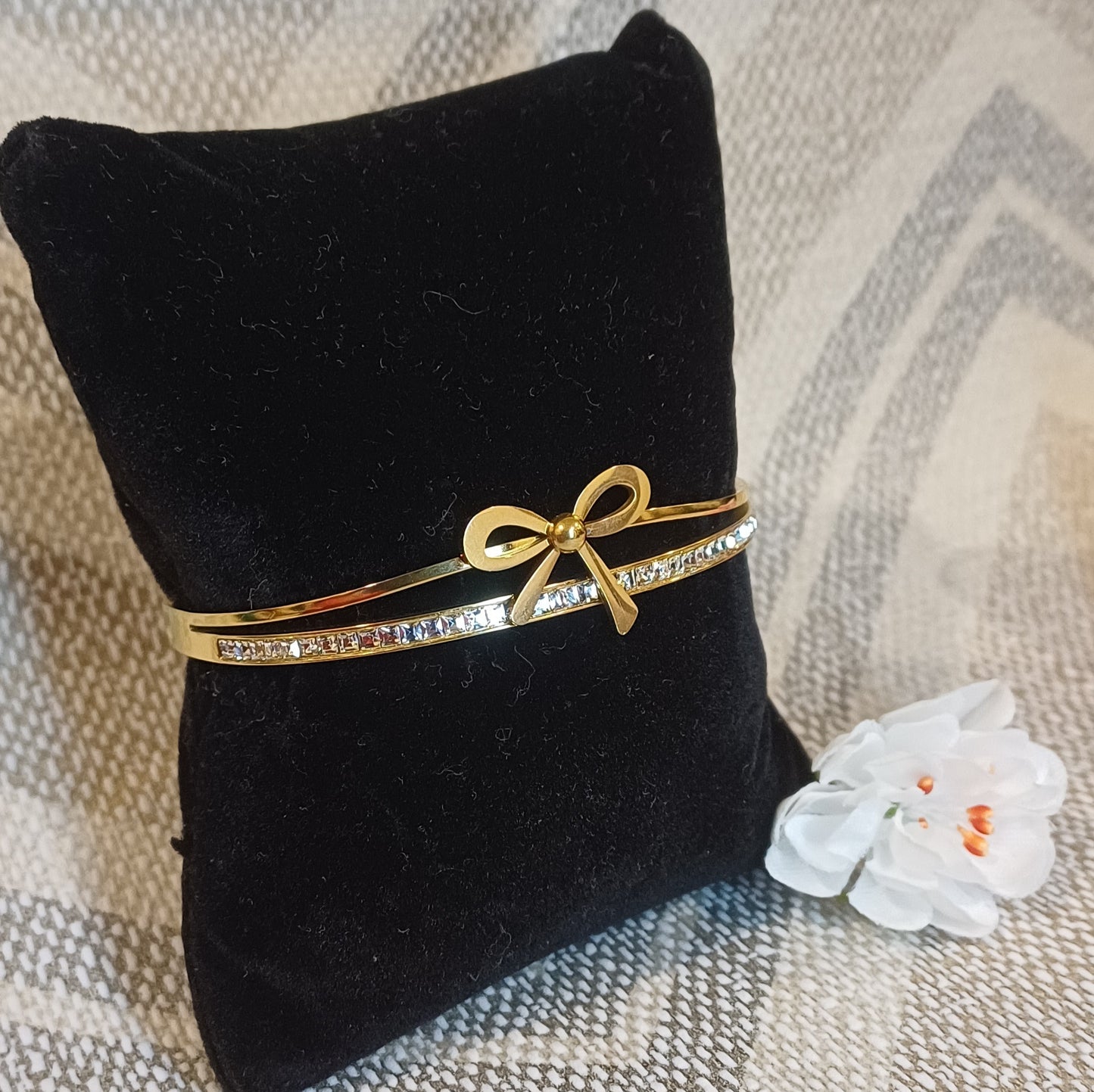 Bow and diamond A.D golden kada _ Anti tarnish _style statement_daily wear