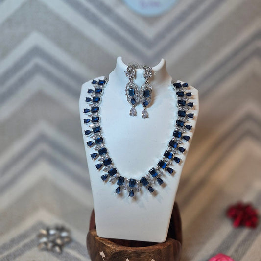 Deep Blue - Diamond Choker necklace American Diamond with designer earrings