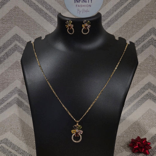 Diamond Flower Multicolor American Diamond Necklace