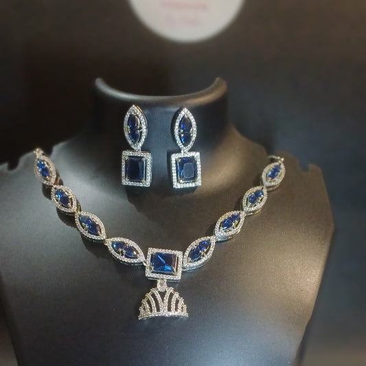 Royal blue Diamond designer necklace with designer earrings