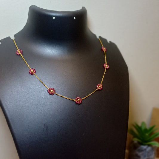 Red flowers golden chain_anti tarnish_lightweight