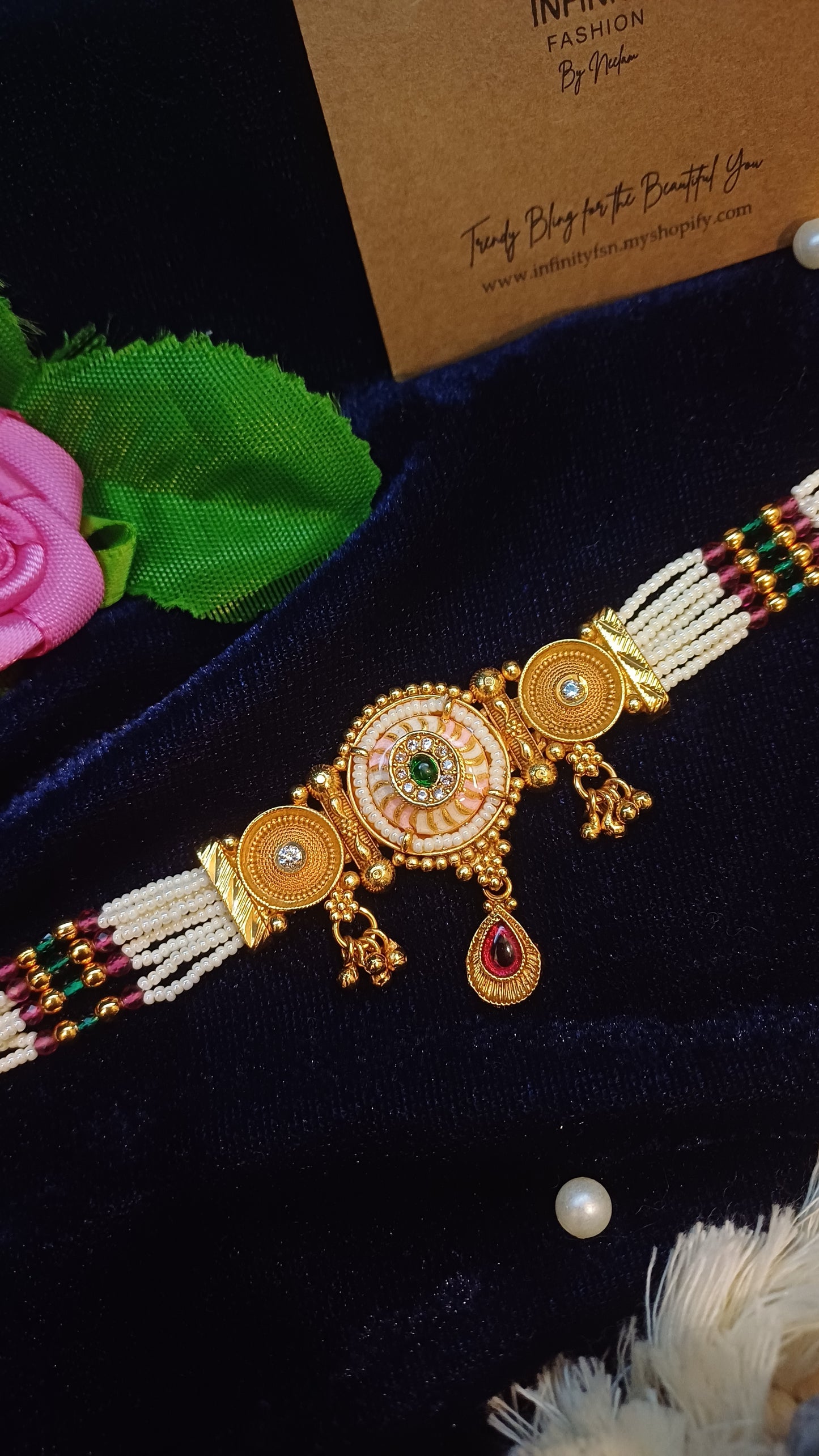 Gold bracelet with hangings pearl multistrands loose traditional bracelet_ designer