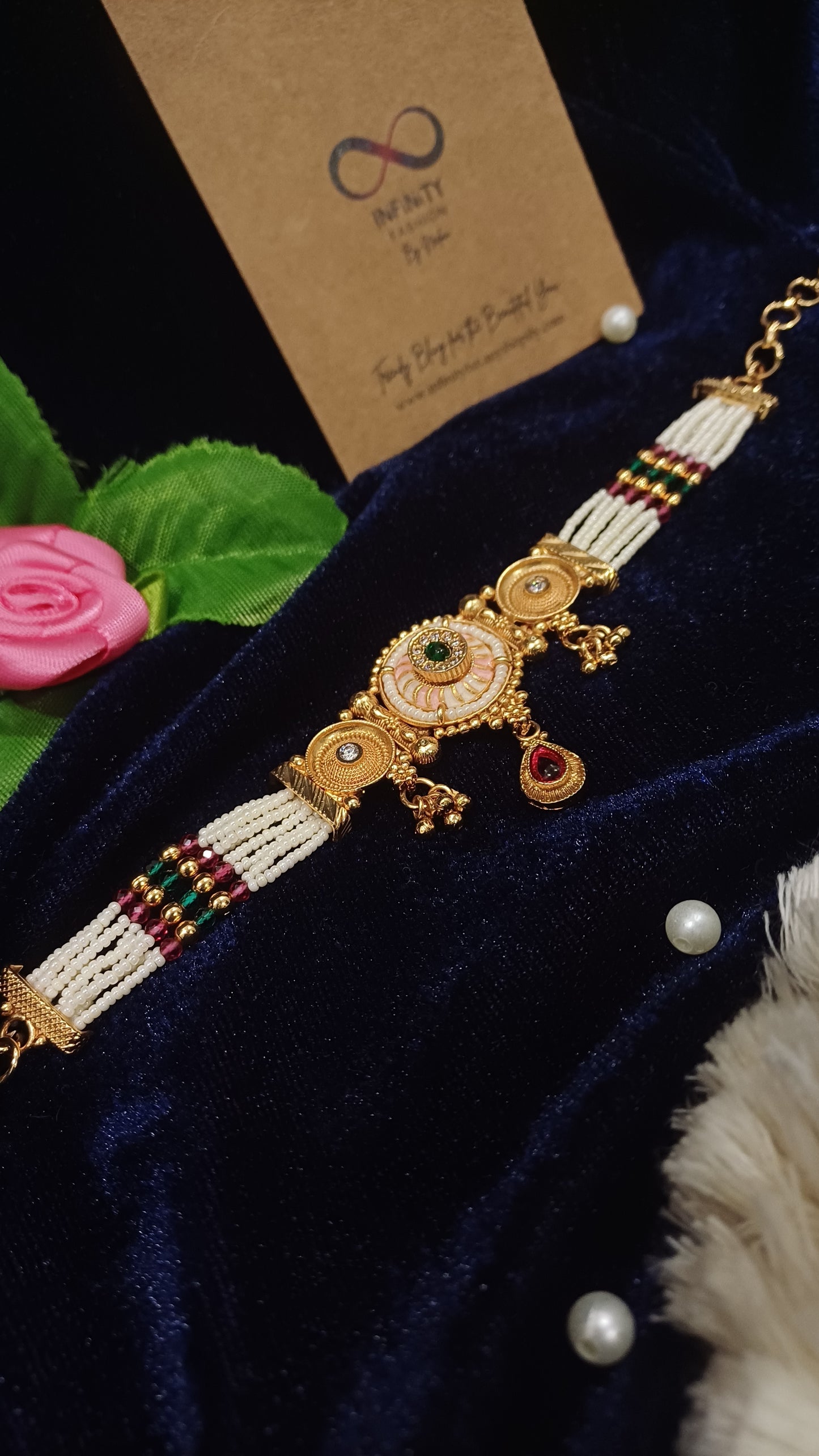 Gold bracelet with hangings pearl multistrands loose traditional bracelet_ designer