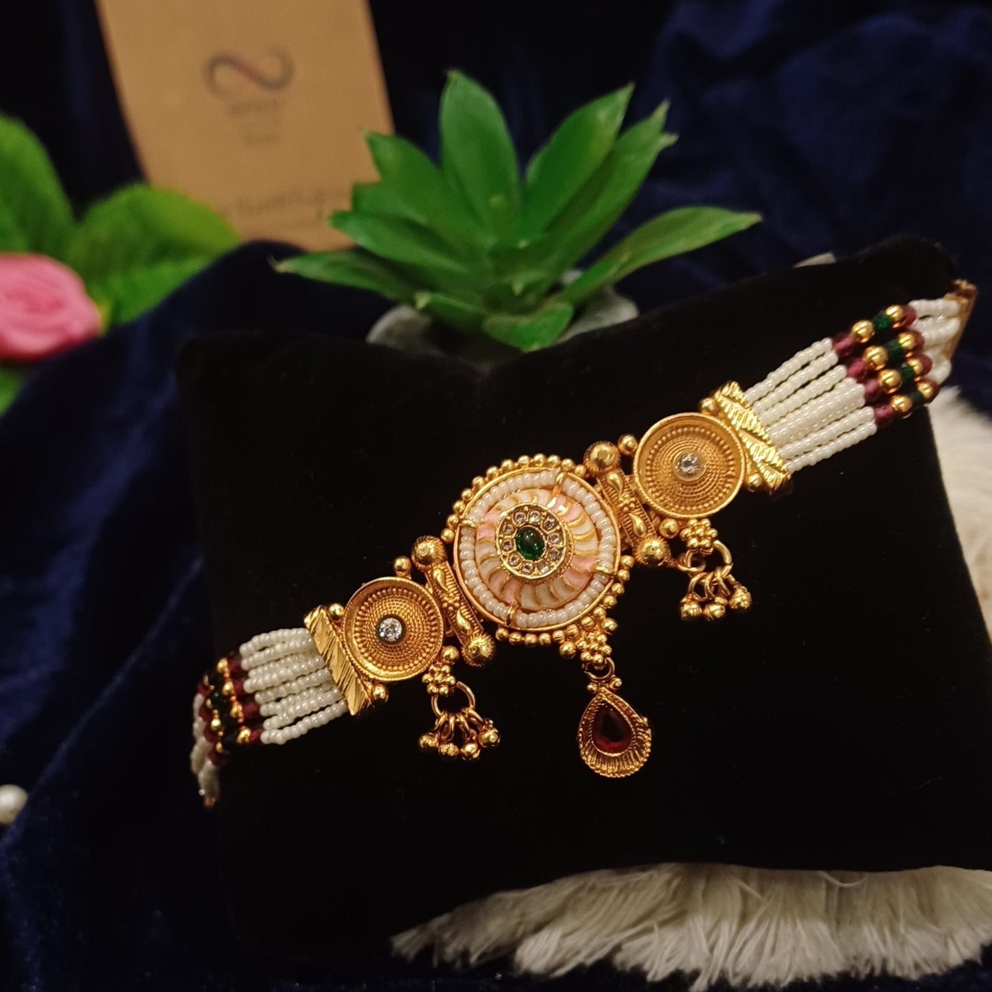 Gold bracelet with hangings pearl multistrands loose traditional bracelet_ designer