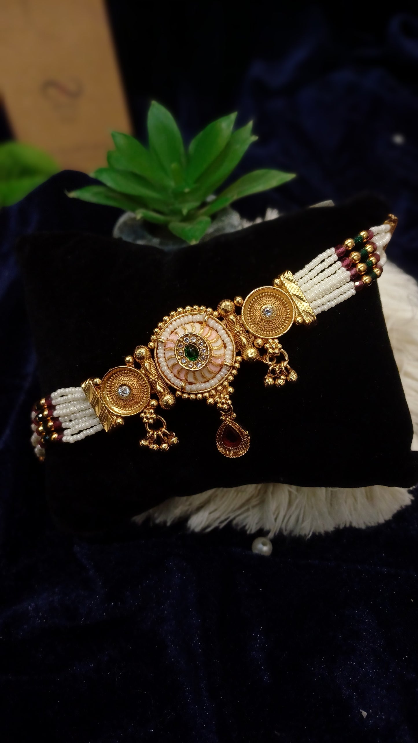 Gold bracelet with hangings pearl multistrands loose traditional bracelet_ designer