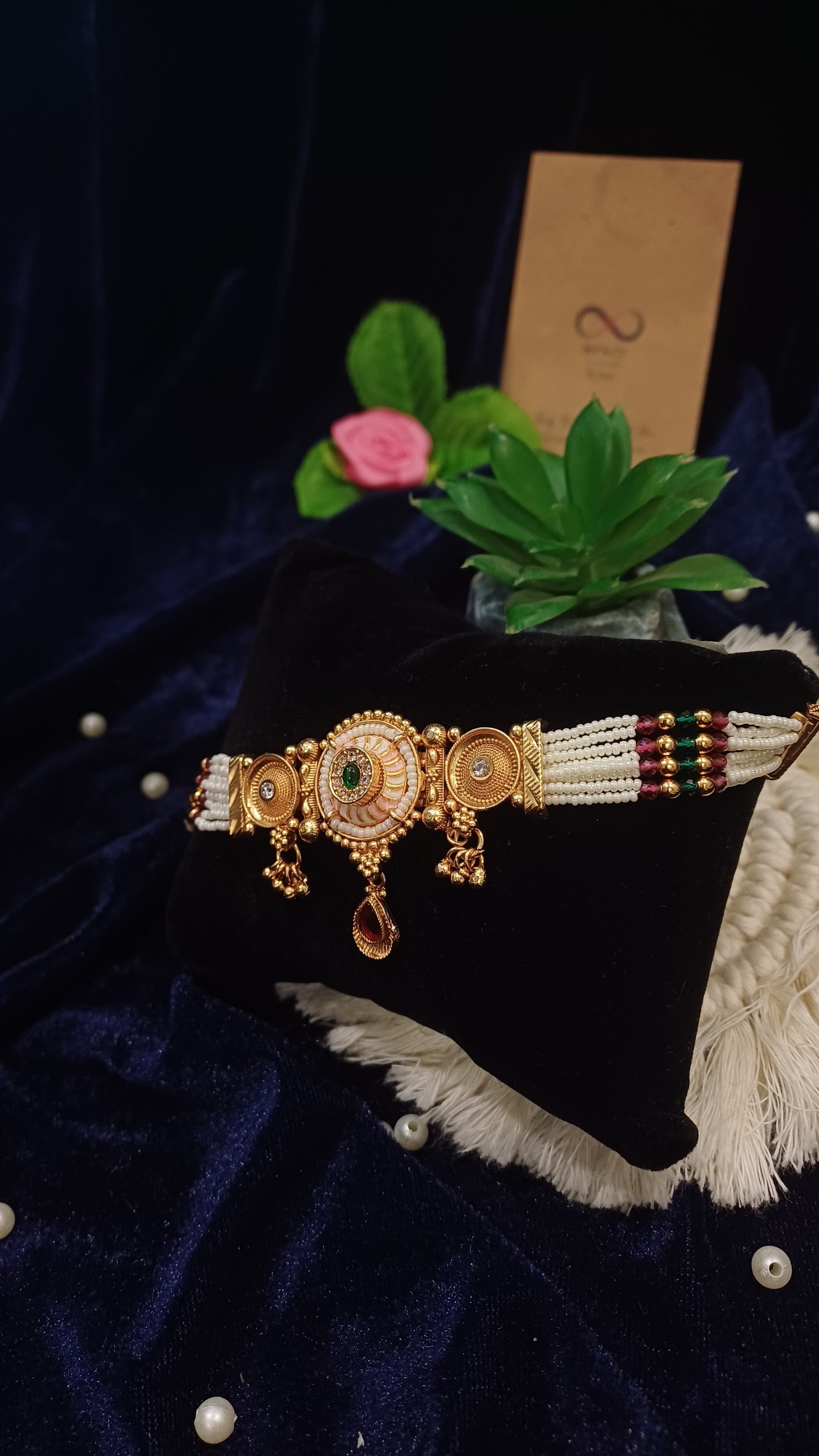 Gold bracelet with hangings pearl multistrands loose traditional bracelet_ designer